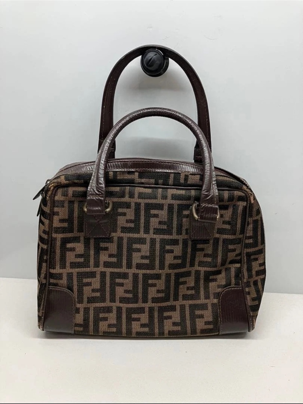 Fendi Brown and Dark Brown FF Logo Top-Handle Bag